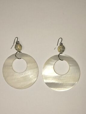 Iridescent Mother of Pearl Hoop Drop Earrings - White